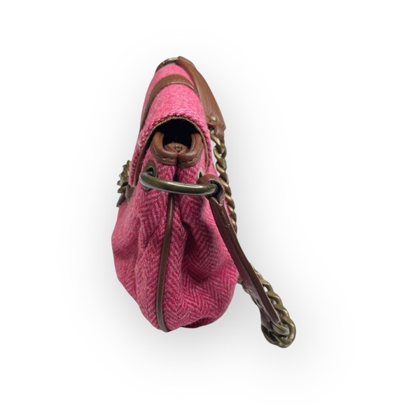 J Crew ᪥ Tweed Antique Gold Chain Handle Mini Handbag Bag ᪥ Red Wool ᪥ Leather ᪥ - Picture 4 of 16